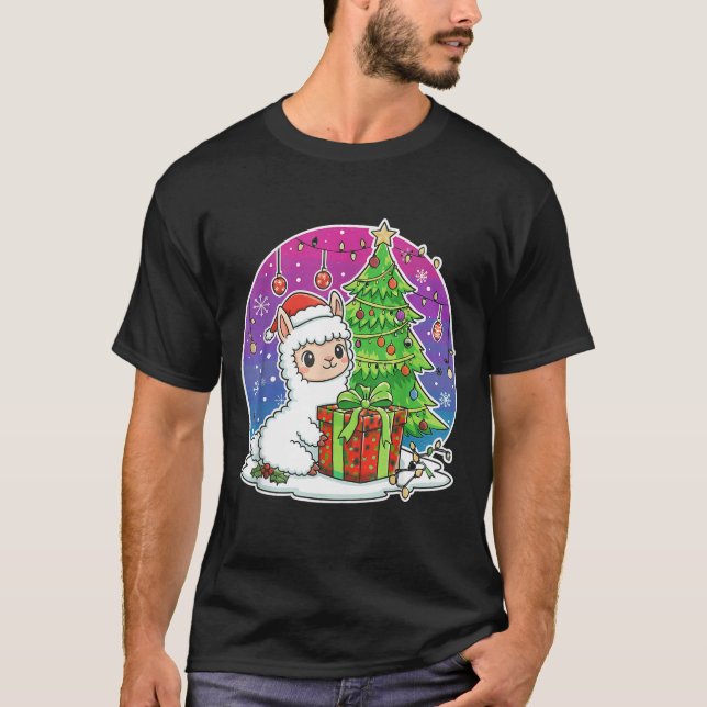 Alpaca Santa Hat Xmas Alpaca Lover Adults Boy Girl T Shirt (Framsida)