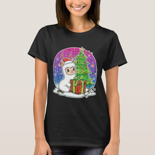 Alpaca Santa Hat Xmas Alpaca Lover Adults Boy Girl T Shirt (Framsida)