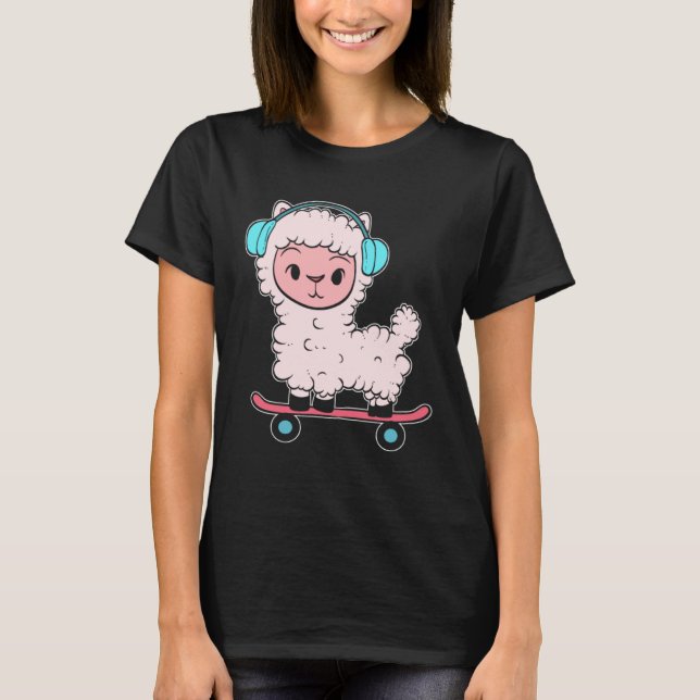 Alpaca Skateboard Skateboard Enthusiast T Shirt (Framsida)