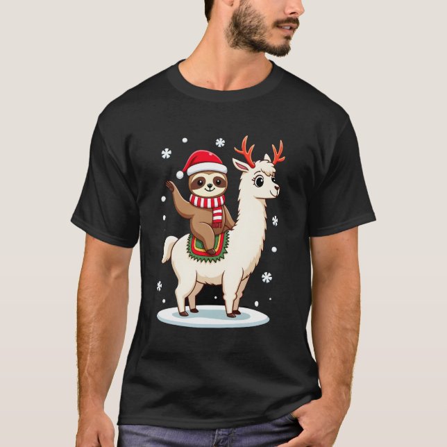 Alpaca Sloth Christmas (3) T Shirt (Framsida)