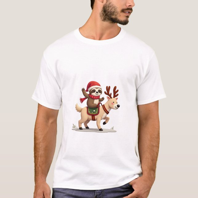 Alpaca Sloth Christmas (3) T Shirt (Framsida)