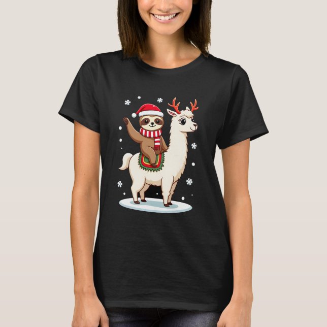 Alpaca Sloth Christmas (3) T Shirt (Framsida)