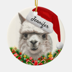Alpaca Smiles ADD NAMN & YEAR Julgran Julgransprydnad Keramik