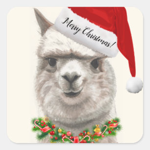 Alpaca Smiles jultomte Original Art Fyrkantigt Klistermärke