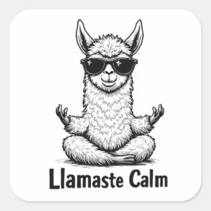 Alpaca Stanna Lugn Llamaste Loama Yoga Funny Fyrkantigt Klistermärke