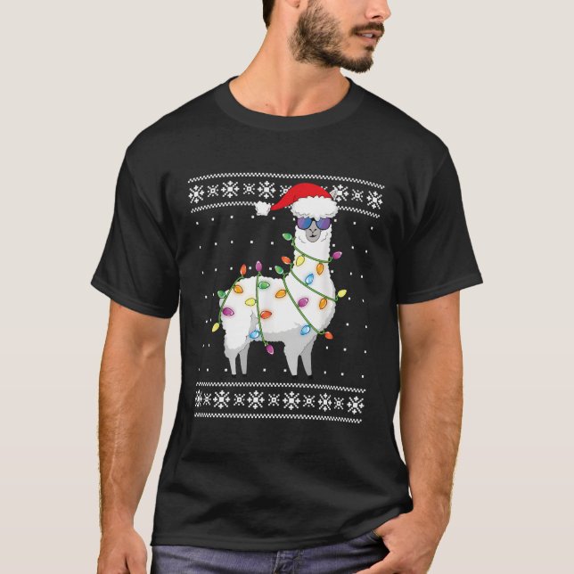 Alpaca Träd, fuktig för jul T Shirt (Framsida)