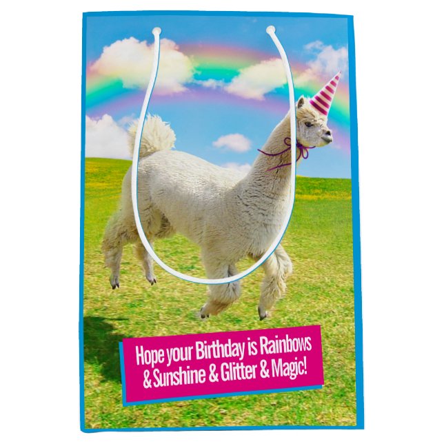 Alpaca Unicorn under Rainbow Himlar (Framsidan)