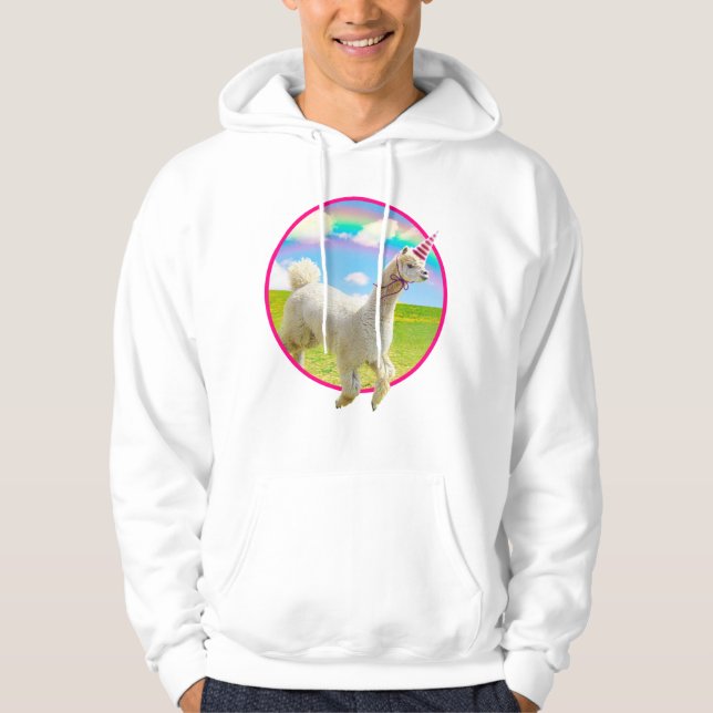 Alpaca Unicorn under Rainbow Himlar Hoodie (Framsida)