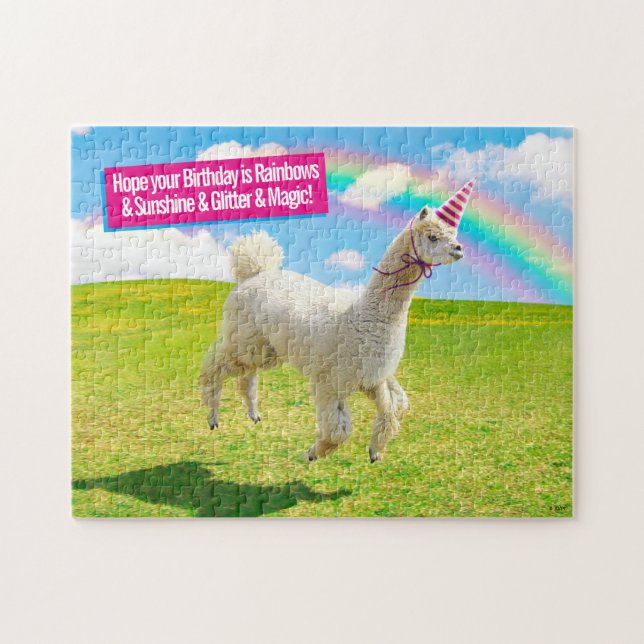 Alpaca Unicorn under Rainbow Himlar Pussel (Horisontell)