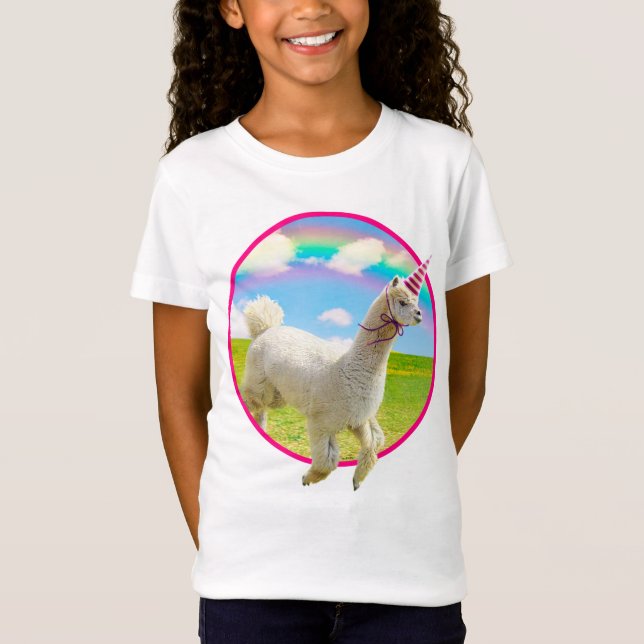 Alpaca Unicorn under Rainbow Himlar T Shirt (Framsida)