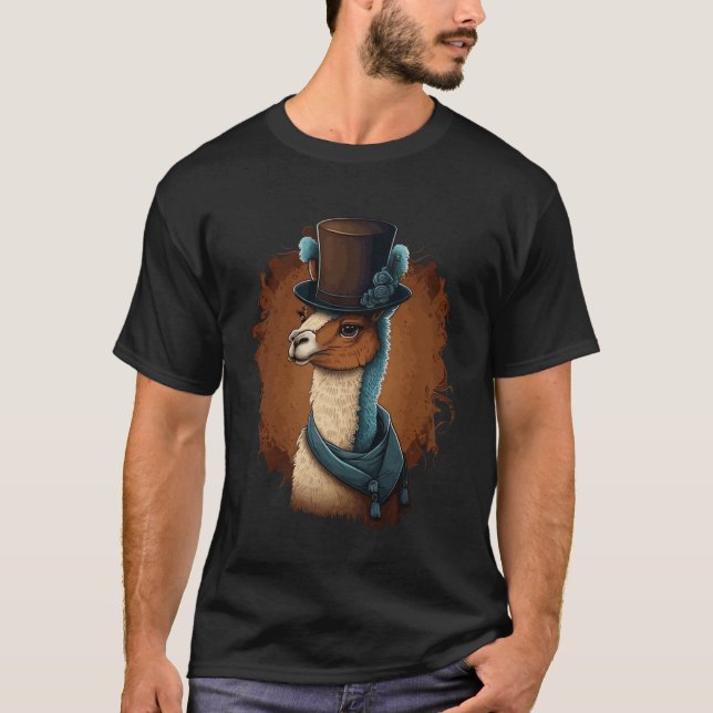 Alpaca Wearing Finare Top hat 1 T Shirt (Framsida)