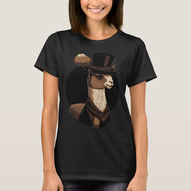Alpaca Wearing Finare Top hat 3 T Shirt (Framsida)