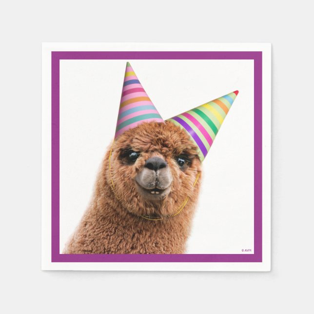 Alpaca Wearing Party Hats Pappersservett (Framsidan)