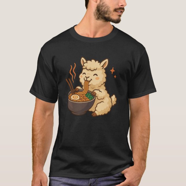 Alpaca with Noodles Ramen Kawaii Alpaca T Shirt (Framsida)
