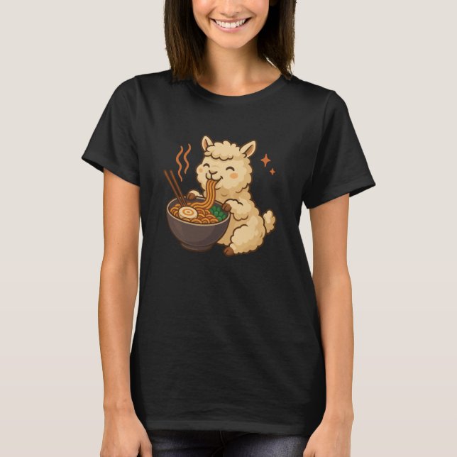 Alpaca with Noodles Ramen Kawaii Alpaca T Shirt (Framsida)