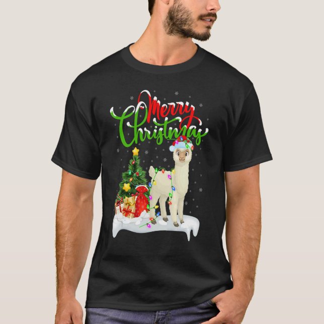 Alpaca   Xmas Decorations Santa Alpaca Christmas T Shirt (Framsida)