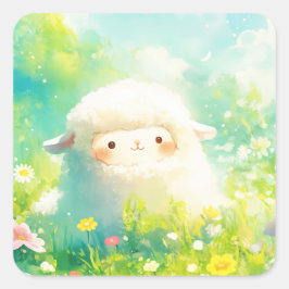 Alpacas dag i en färgfull Vår Garden Fyrkantigt Klistermärke