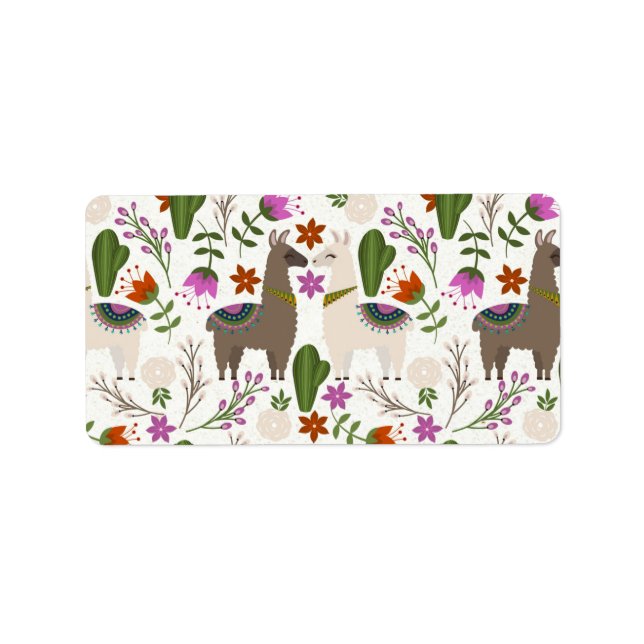 Alpacka Kaktus Blommönster Djurälskare Adressetikett (Framsidan)