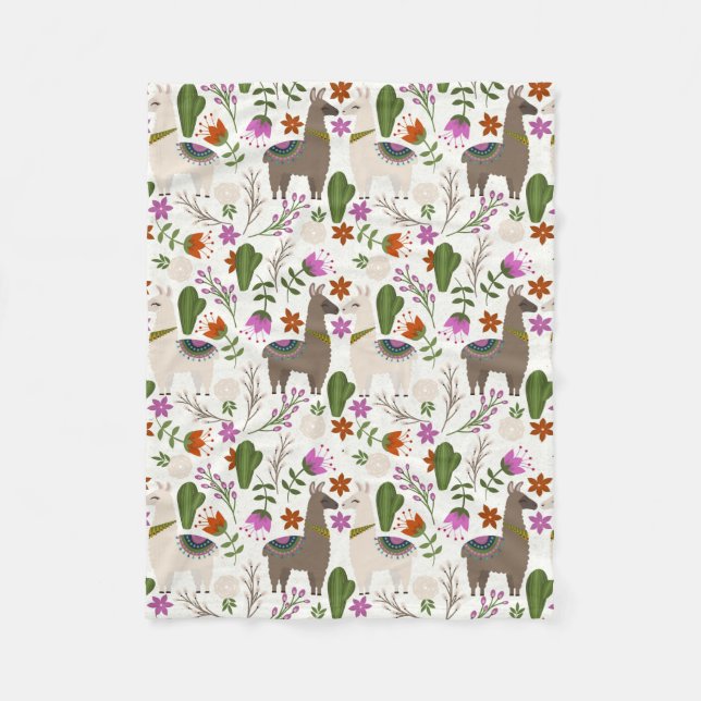 Alpacka Kaktus Blommönster Djurälskare Fleecefilt (Framsidan)