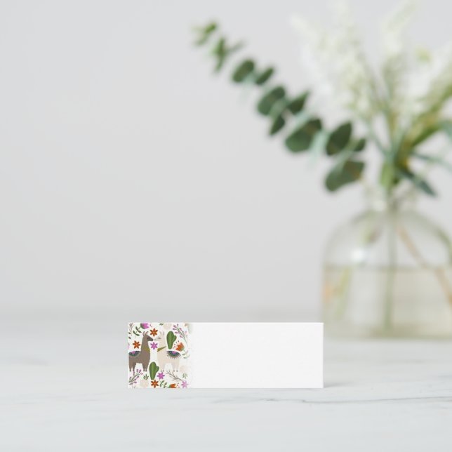 Alpacka Kaktus Blommönster Djurälskare Mini Visitkort (Stående Fram)