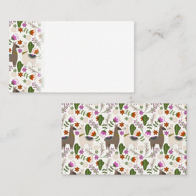 Alpacka Kaktus Blommönster Djurälskare Placeringskort (Fram/baksida)
