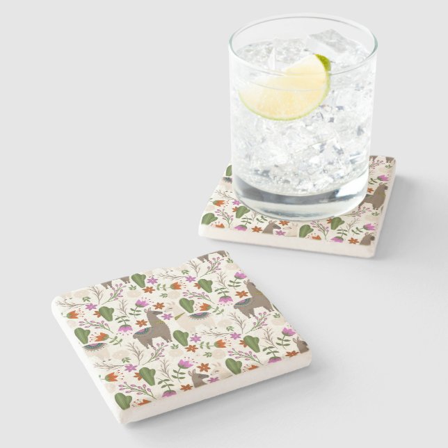 Alpacka Kaktus Blommönster Djurälskare Stenunderlägg (Sidan)
