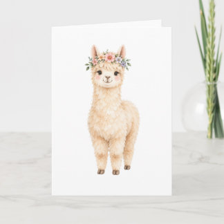 Alpacka med blomkrona kort