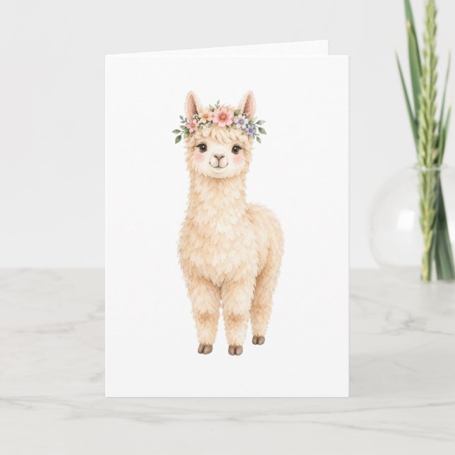 Alpacka med blomkrona kort (Framsida)