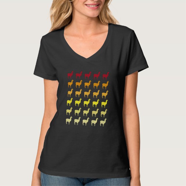 Alpacka Retro Djurmönster   T Shirt (Framsida)