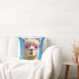 Alpacka som bär rosa hjärtformade glasögon kudde