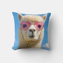 Alpacka som bär rosa hjärtformade glasögon kudde