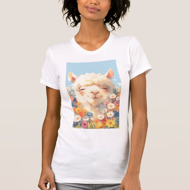 Alpacka som gömmer sig i blommor t shirt (Framsida)