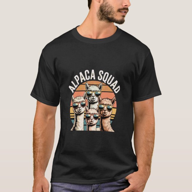 Alpacka Squad Roliga Solglasögon Retro Djurdesign T Shirt (Framsida)