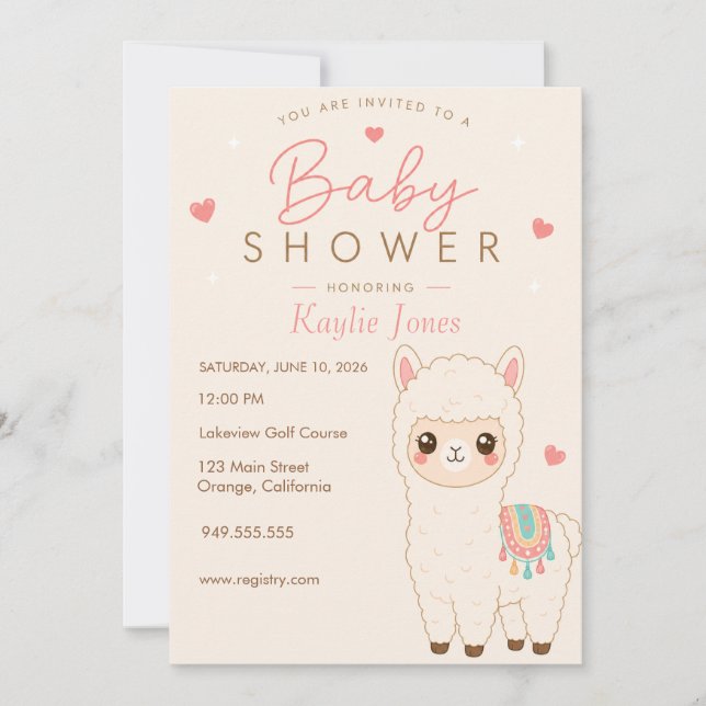 Alpacka Tema Baby Shower Inbjudan (Framsida)