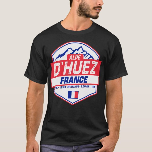 Alpe D'Huez Cycling Frankrike T Shirt (Framsida)
