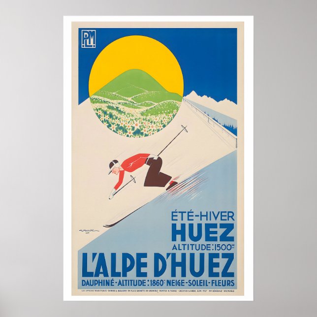 Alpe d'Huez France Vintage Ski Poster (Framsidan)