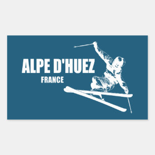 Alpe d'Huez Frankrike Skier Rektangulärt Klistermärke