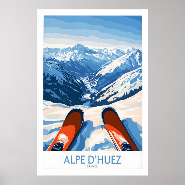 Alpe dHuez konsttryck vintersporter Poster (Framsidan)