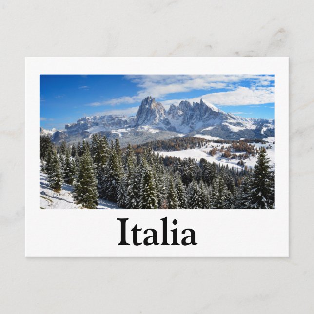 Alpe di Siusi, Italien i vykort för vintertext (Framsida)