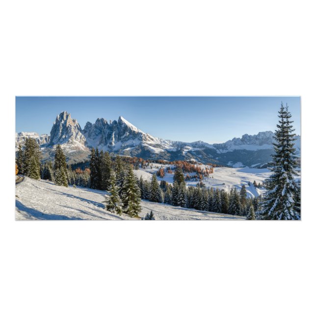 Alpe di Siusi vinterlandning Fototryck (Framsidan)