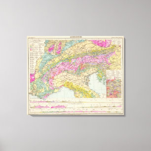 Alpenlander - Atlas Karta vid Alpernorna Canvastryck