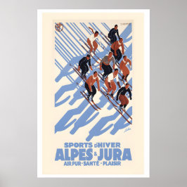 Alperna & Jura Vintersporter Schweiz Vintage Skida Poster