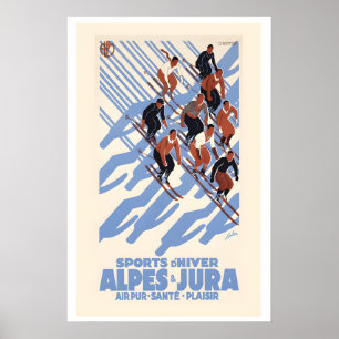 Alperna & Jura Vintersporter Schweiz Vintage Skida Poster