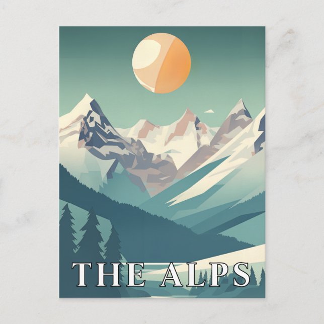 Alperna Retro geometrisk europeisk skidfjäll Vykort (Framsida)