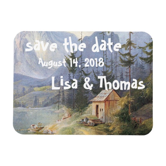 Alperna Sjö Cabin Boat Spara Date Magnet (Horisontell)
