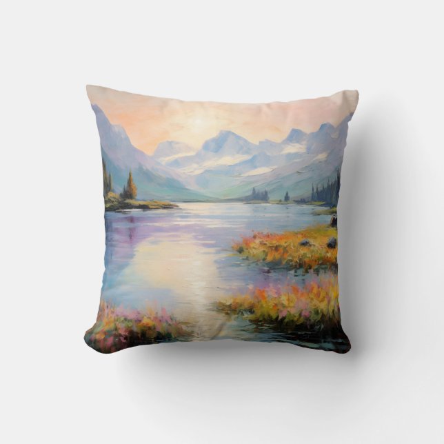 Alperna Sjö Wilderness in Oil-Painting Fine Art Kudde (Framsida)