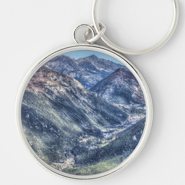 Alpernas Valley Frankrike Rund Silverfärgad Nyckelring (Framsidan)