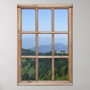 Alpernor bergsvy från ett fönster poster