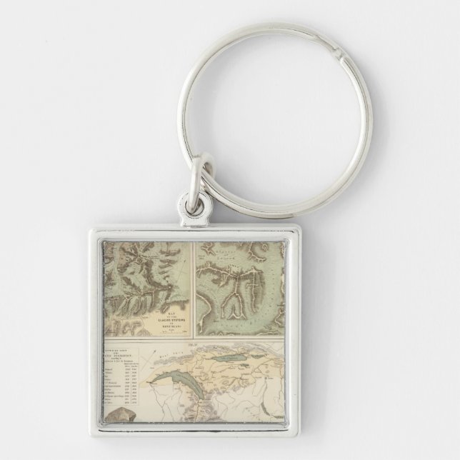 Alpernor med glaciär fyrkantig silverfärgad nyckelring (Framsidan)