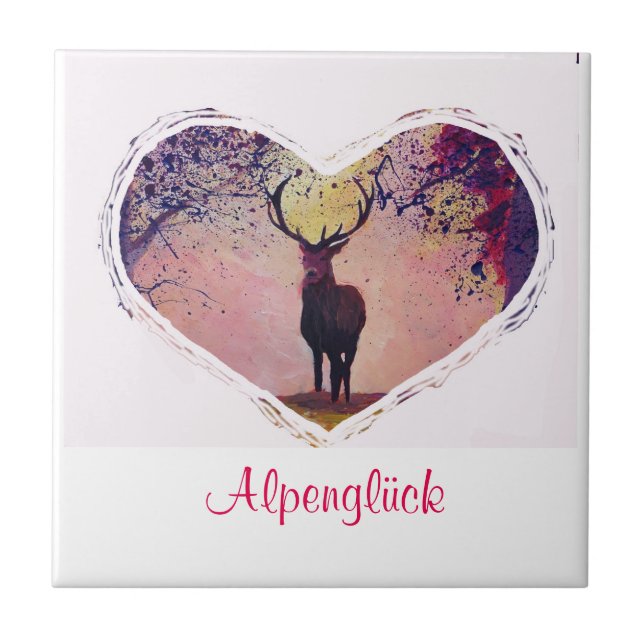 Alpglädje hjort glasunderlägg kakelplatta (Framsidan)